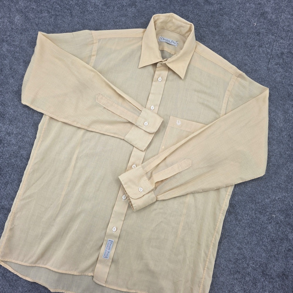 Christian Dior Chemises Mens Yellow Striped Button Down Shirt Long Sleeve L